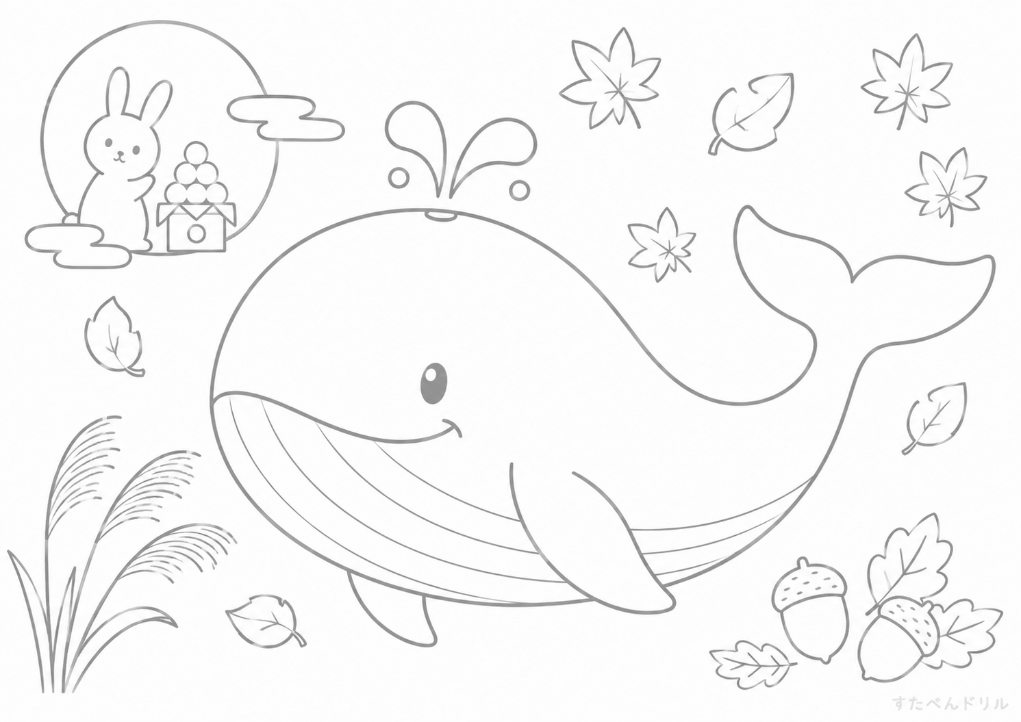 秋のお月見クジラぬりえ 無料プリント A4 PDF