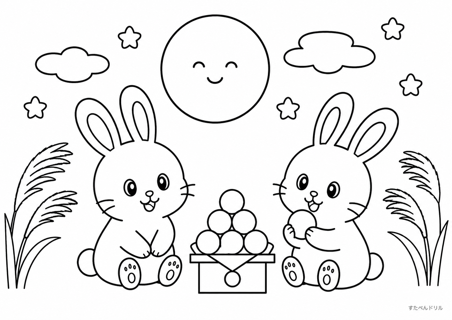 うさぎぬりえ・秋・お月見