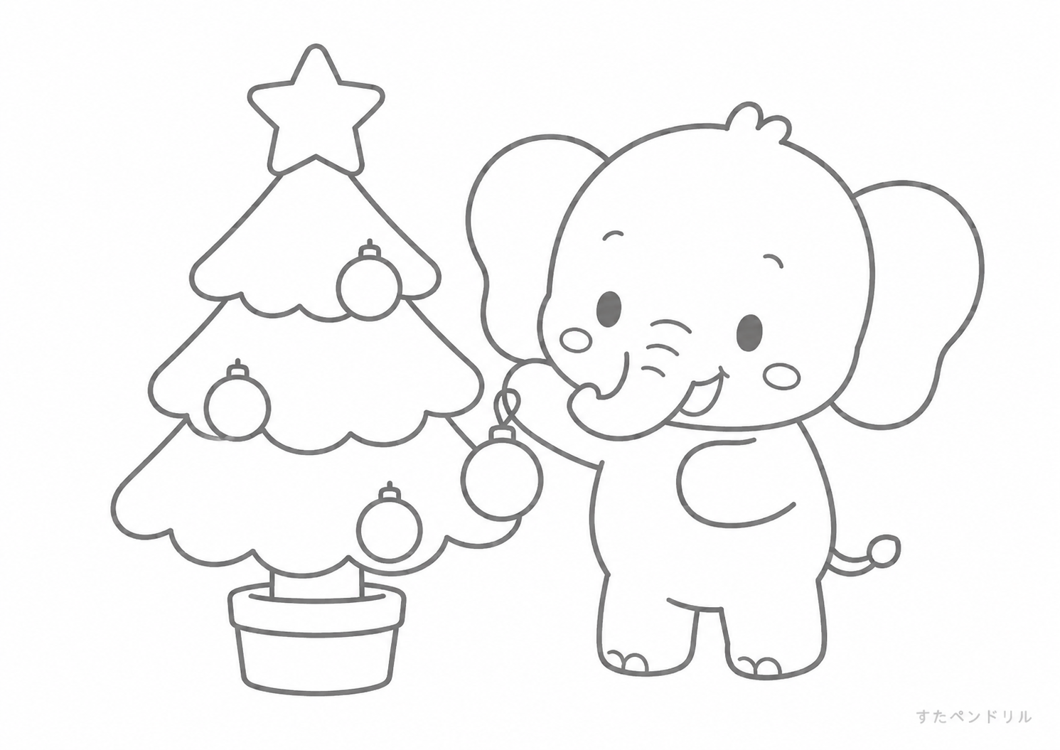 ぞうのクリスマスのぬりえ