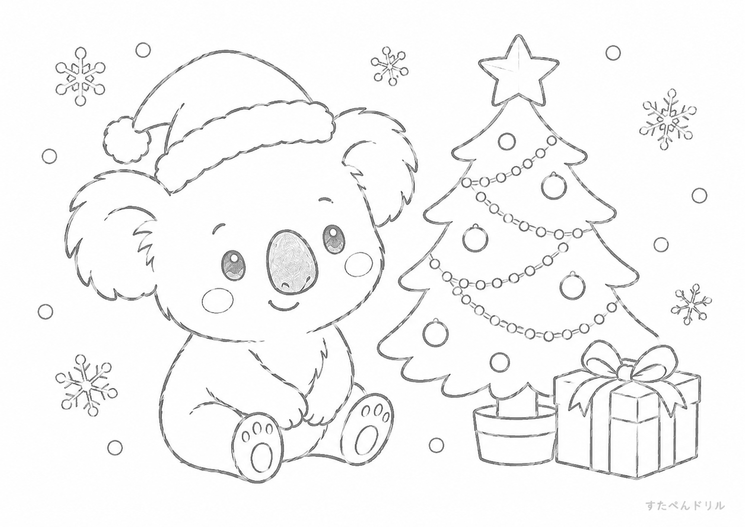 クリスマスツリーとコアラのぬりえ 無料プリント A4 PDF