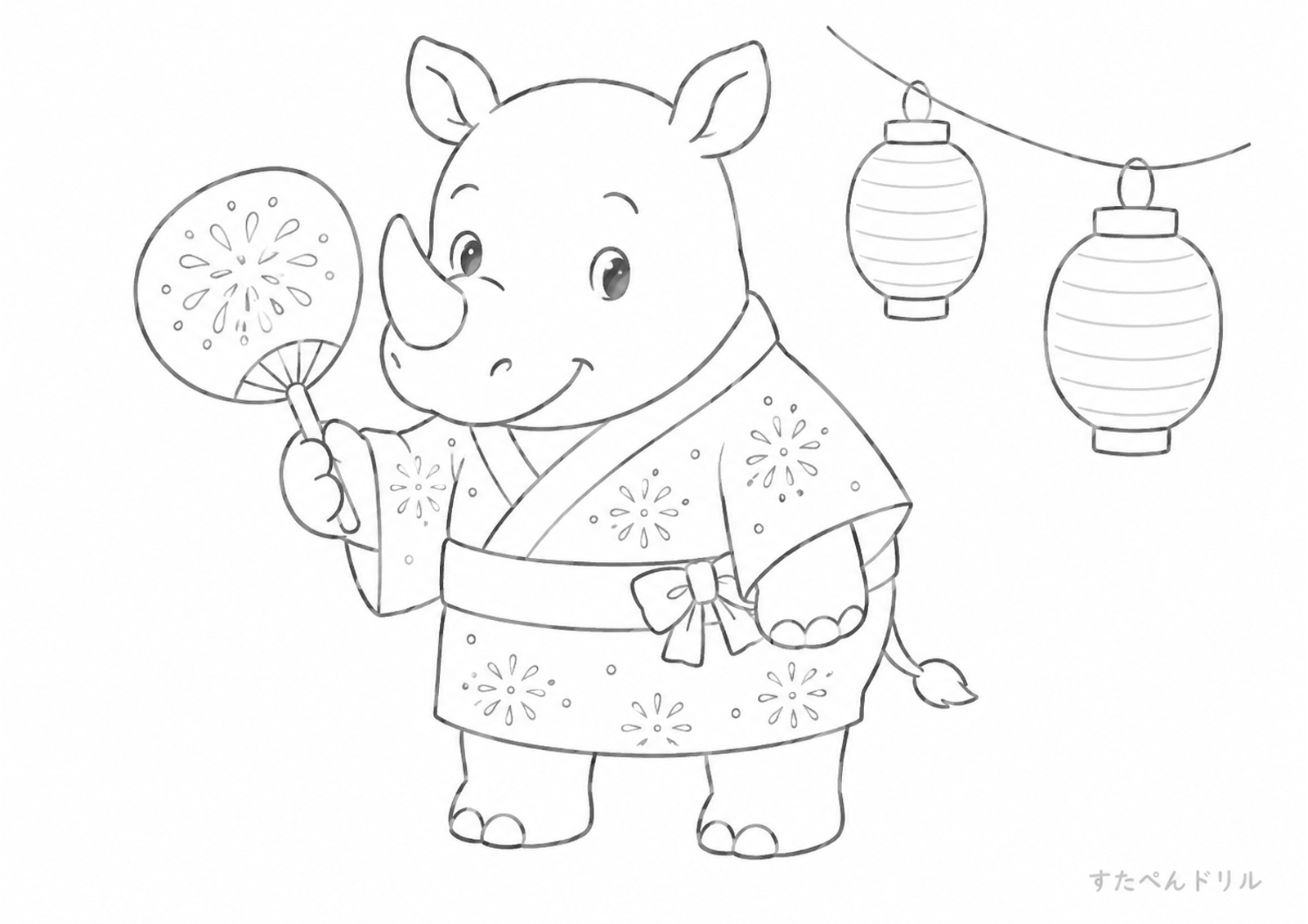 夏祭りのサイぬりえプリント