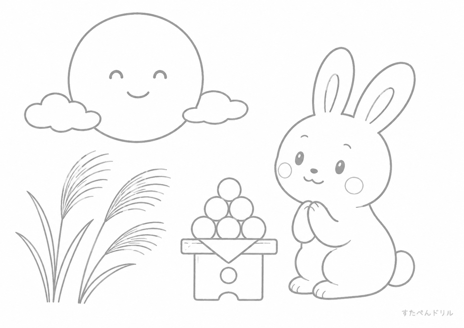 9月のお月見とうさぎのぬりえ無料プリント
