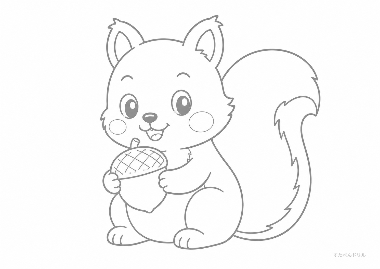 大きなどんぐりとリス リス ぬりえ 塗り絵 無料プリント PDF