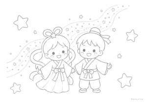 七夕のぬりえの見本