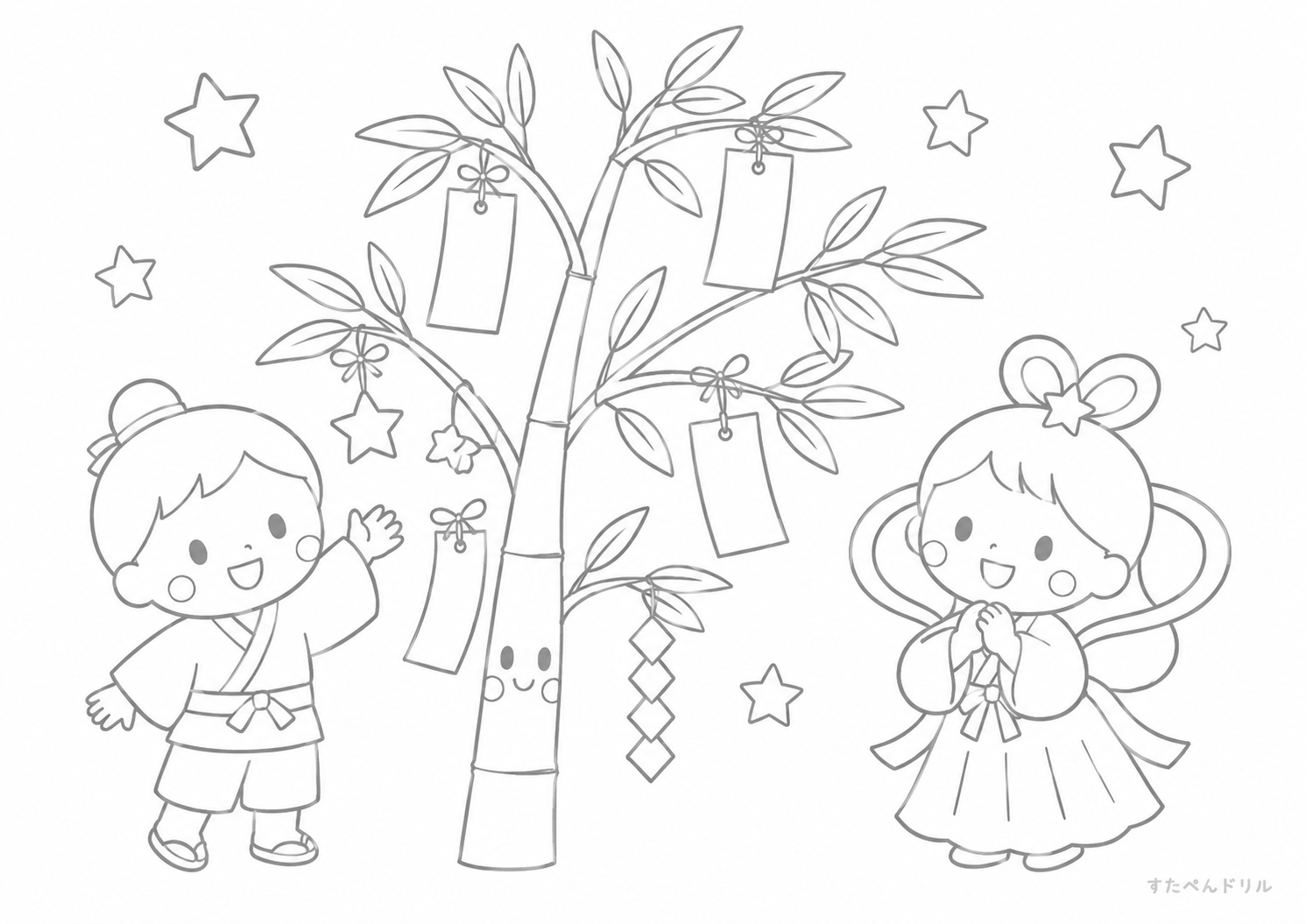 七夕の願いごと 7月のぬりえ無料プリント