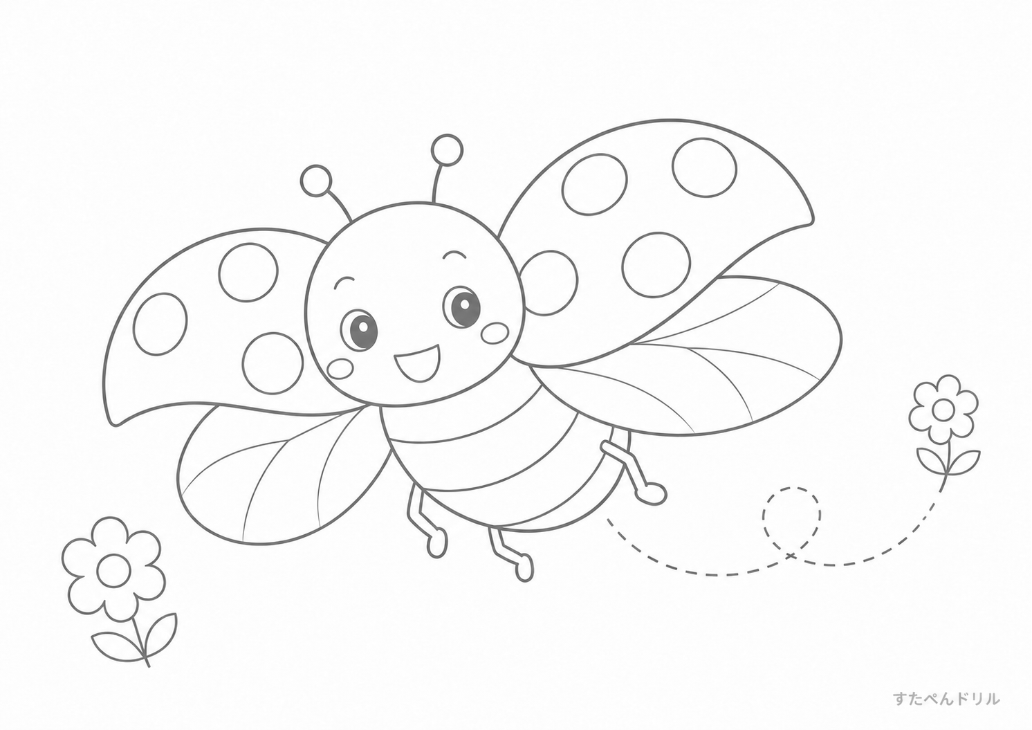 空を飛ぶてんとう虫 てんとう虫のぬりえ無料プリント