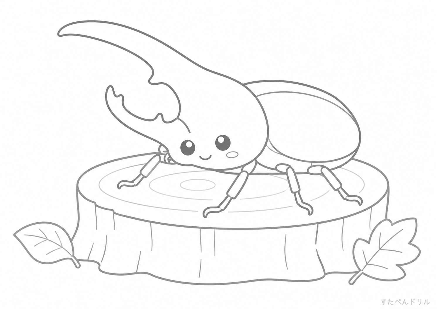 切り株に乗るヘラクレスオオカブトの塗り絵PDF