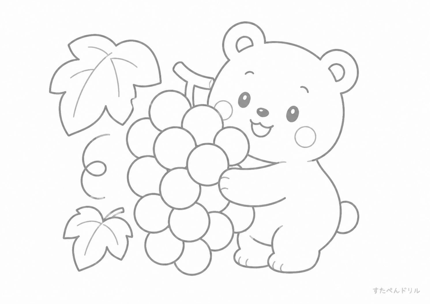 ぶどうとくまの9月ぬりえ無料プリント