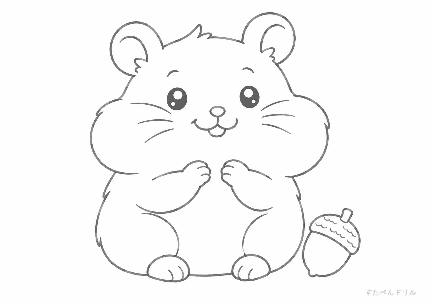 どんぐりとハムスター ぬりえプリント A4 無料PDF