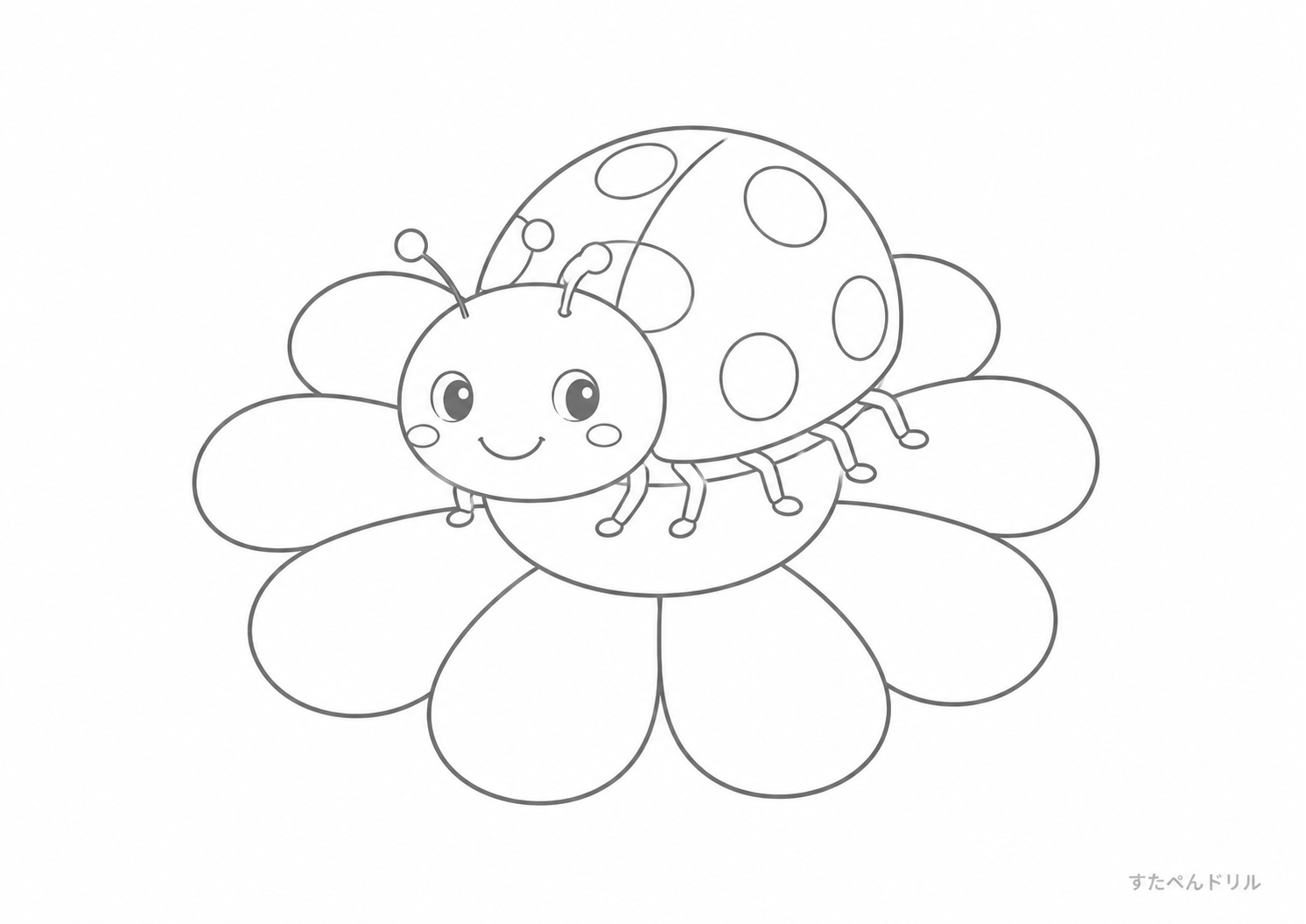 お花の上のてんとう虫 てんとう虫のぬりえ無料プリント