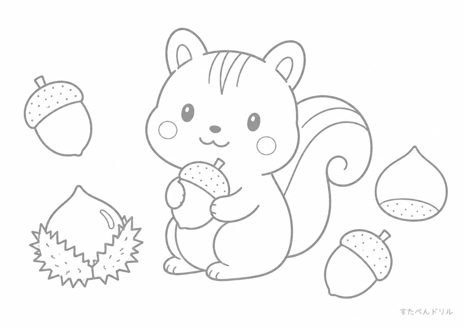 どんぐりとりすの9月塗り絵PDF