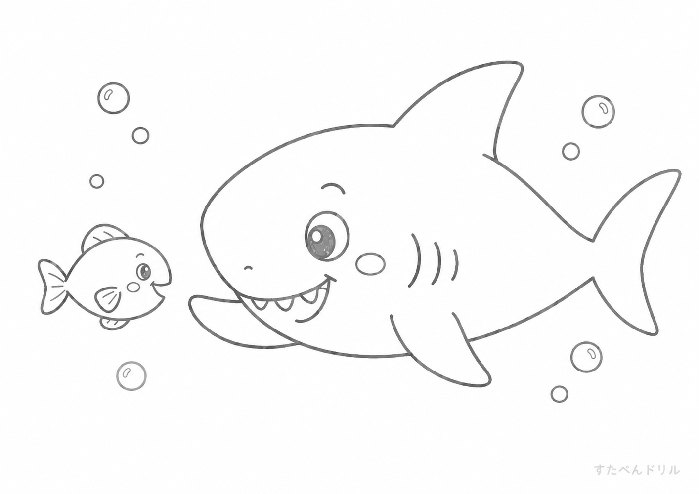 魚にあいさつするサメのぬりえ サメ ぬりえ 無料プリント A4 PDF