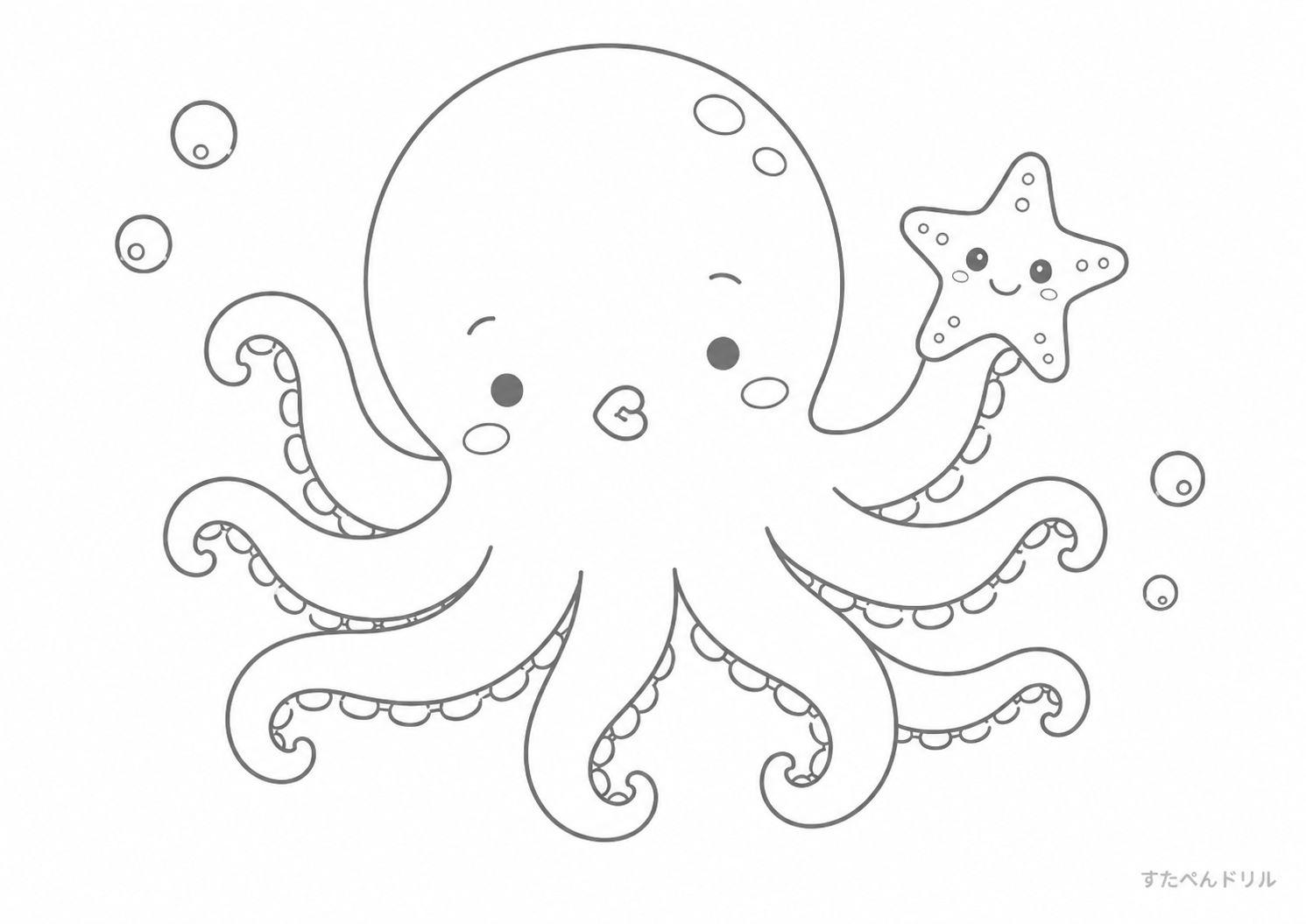 タコとヒトデのぬりえ 無料プリント A4 PDF