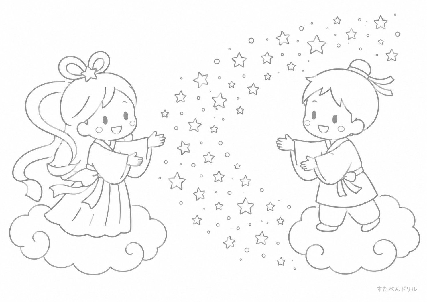 星の橋と七夕 七夕のぬりえ無料プリントPDF