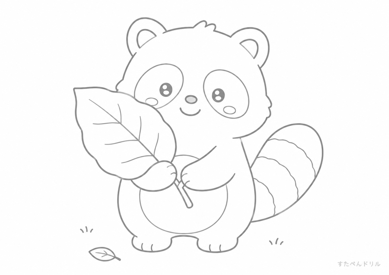 大きな葉っぱを持つたぬきのぬりえプリント