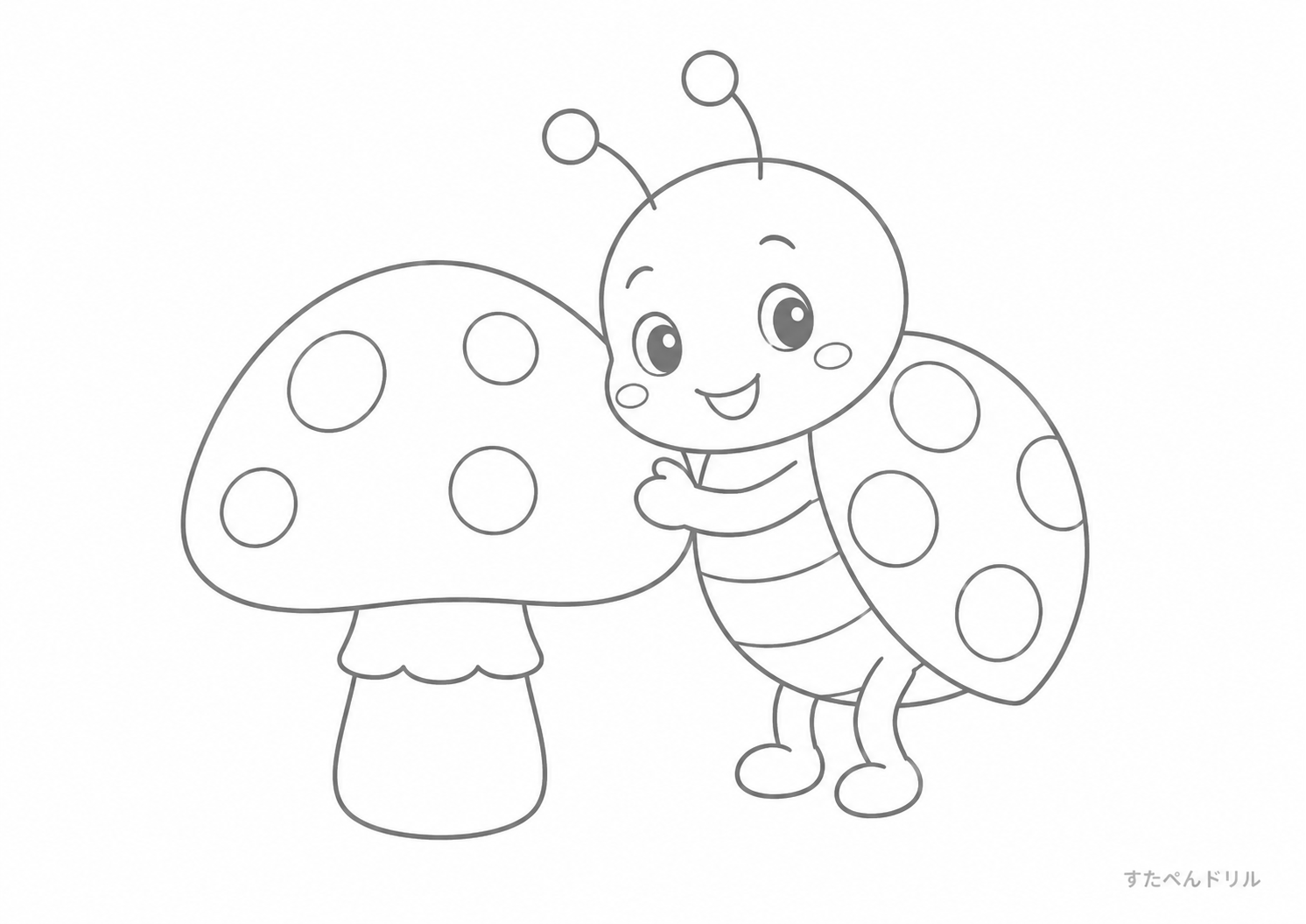 きのことてんとう虫 てんとう虫のぬりえ無料プリント