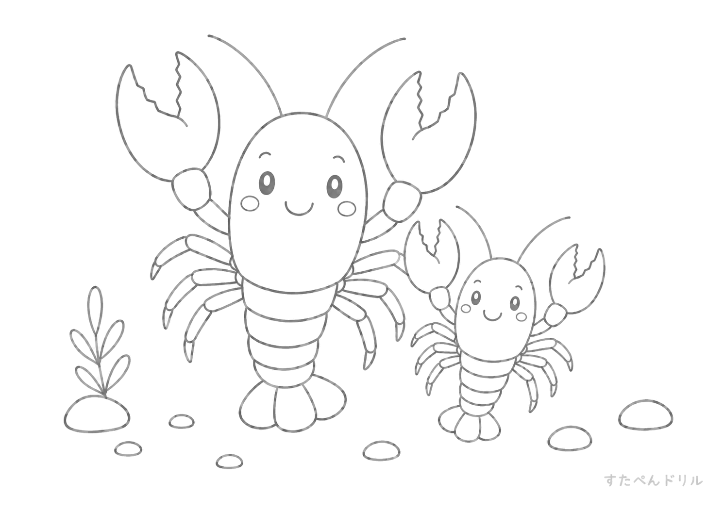 親子ザリガニのぬりえ 無料プリント A4 PDF