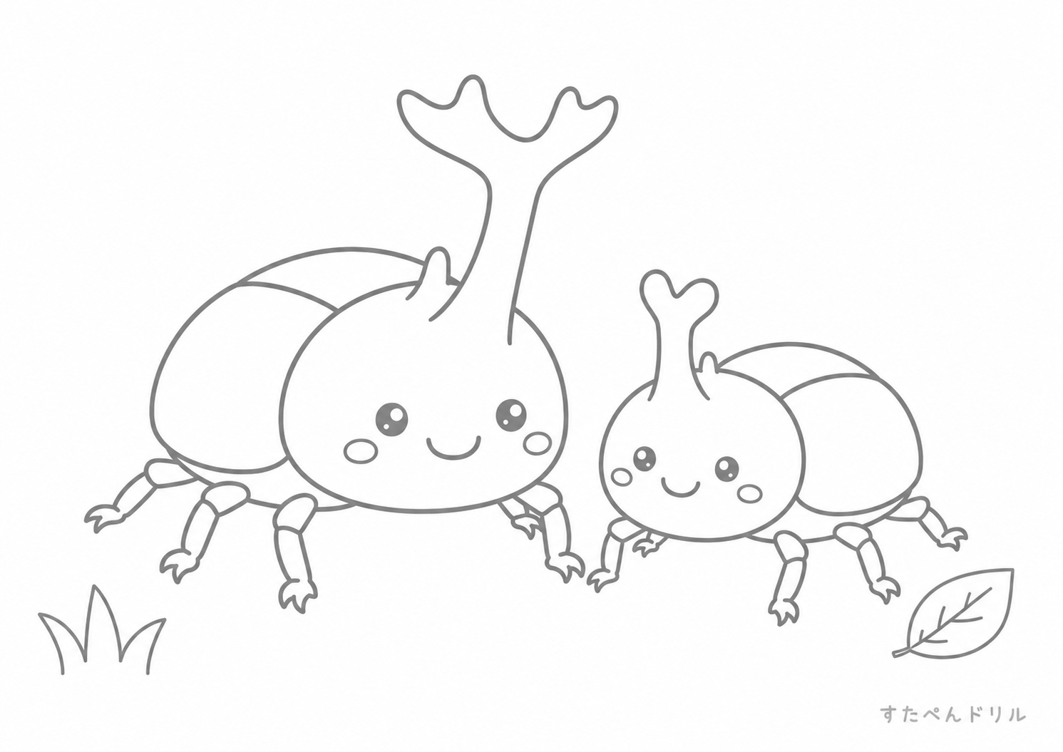 なかよしカブトムシ カブトムシのぬりえプリント PDF無料ダウンロード