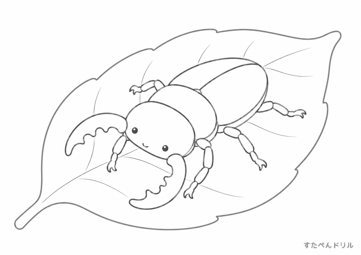 葉っぱを進むクワガタのクワガタぬりえ無料プリント