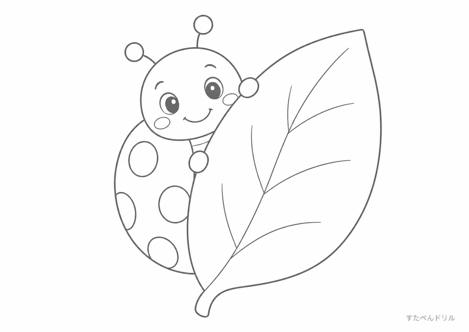 葉っぱからのぞくてんとう虫 てんとう虫のぬりえ無料プリント