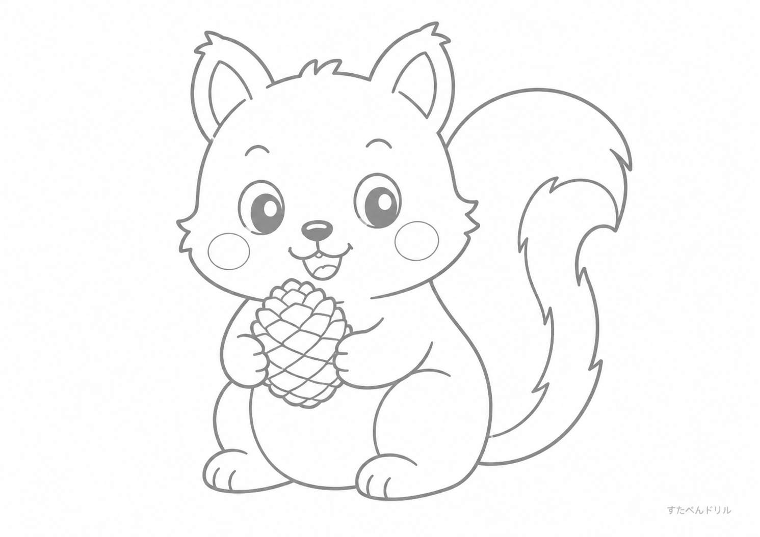 松ぼっくりとリス リス ぬりえ 塗り絵 無料プリント PDF