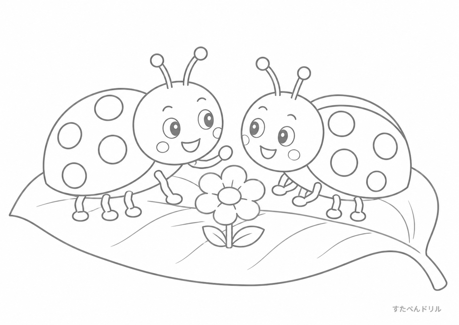 お花と仲良してんとう虫 てんとう虫のぬりえ無料プリント