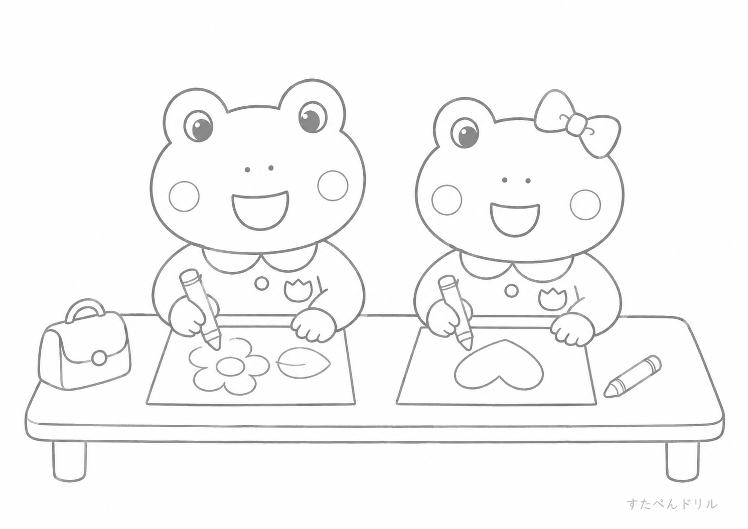 おえかきするかえる かえる ぬりえ 無料プリント PDFダウンロード