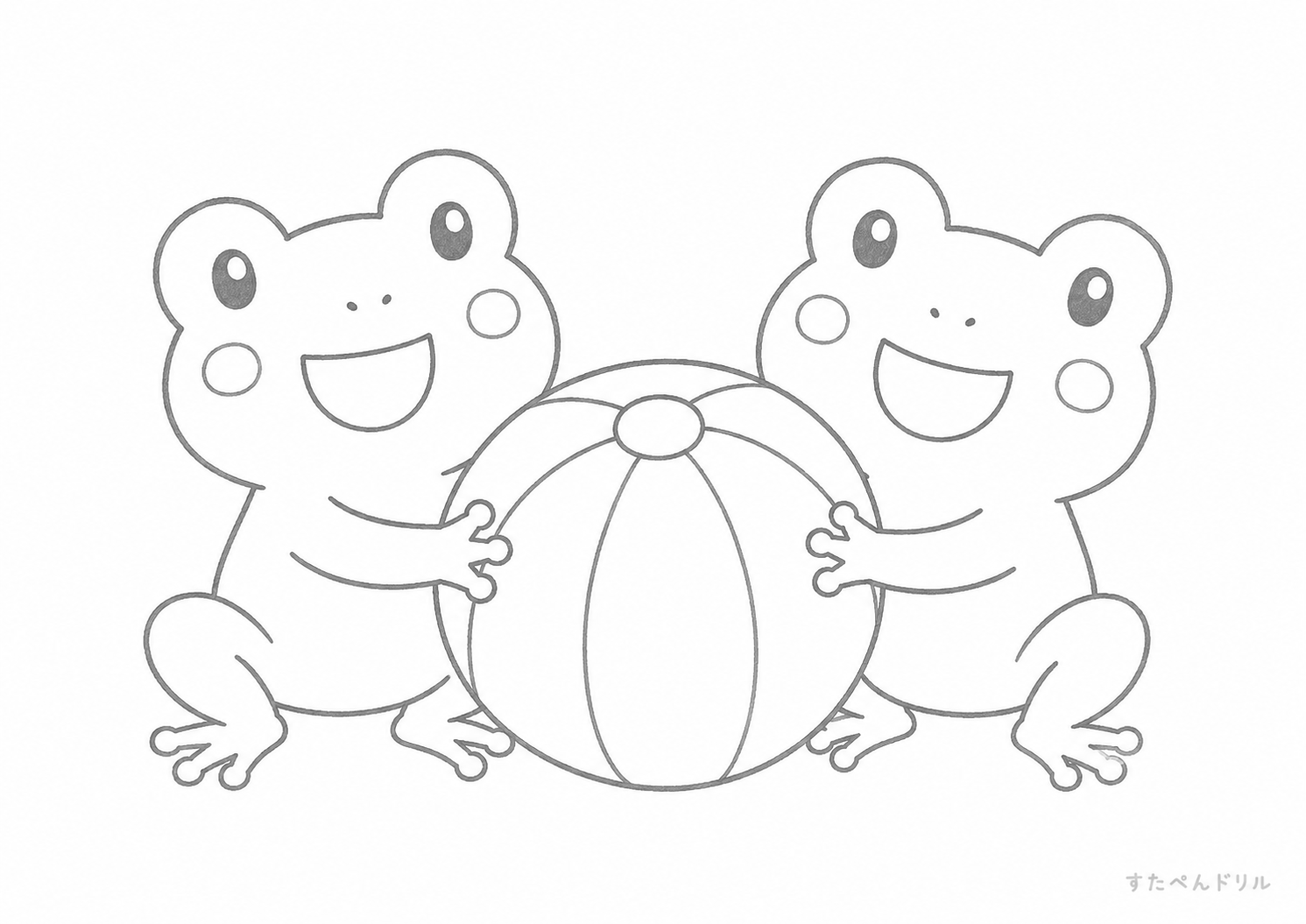 ボールで遊ぶかえる かえる ぬりえ 無料プリント PDFダウンロード