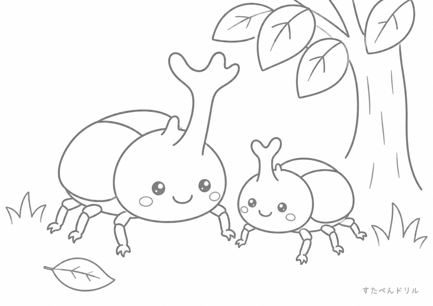 親子のカブトムシ カブトムシのぬりえプリント PDF無料ダウンロード