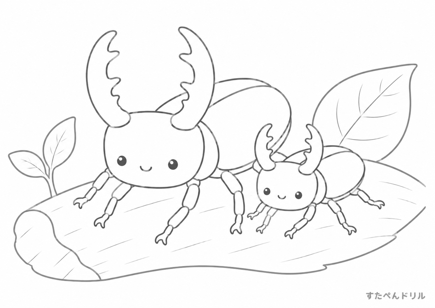 クワガタの親子のクワガタぬりえ無料プリント