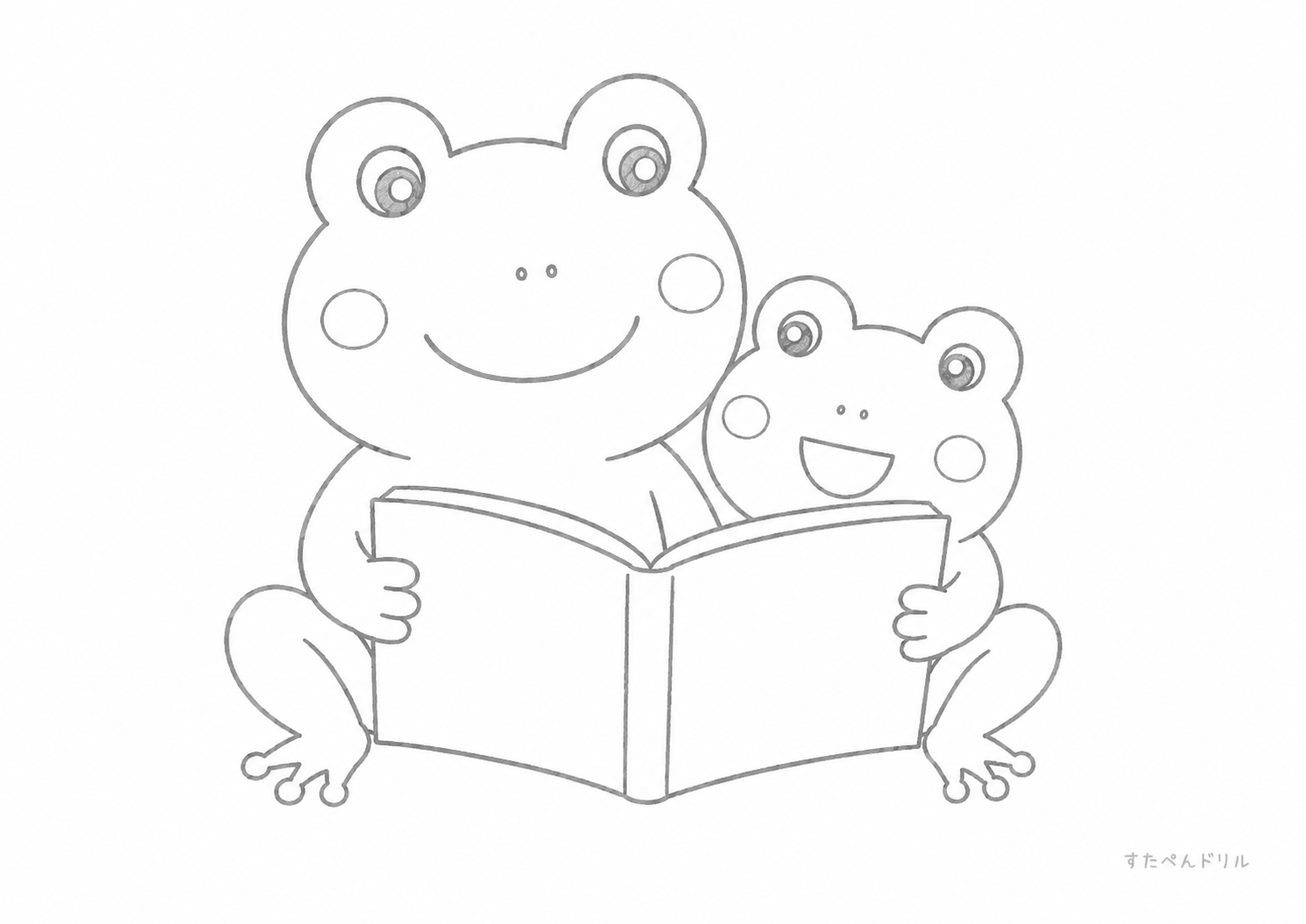 親子で絵本を読むかえる かえる ぬりえ 無料プリント PDFダウンロード