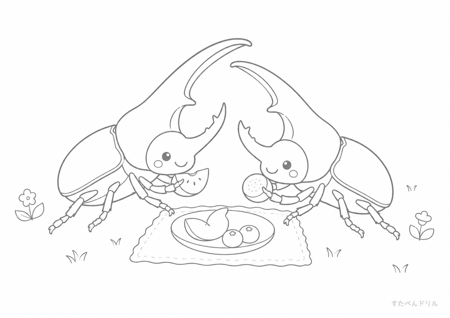 おやつを食べるヘラクレスオオカブトぬりえ無料