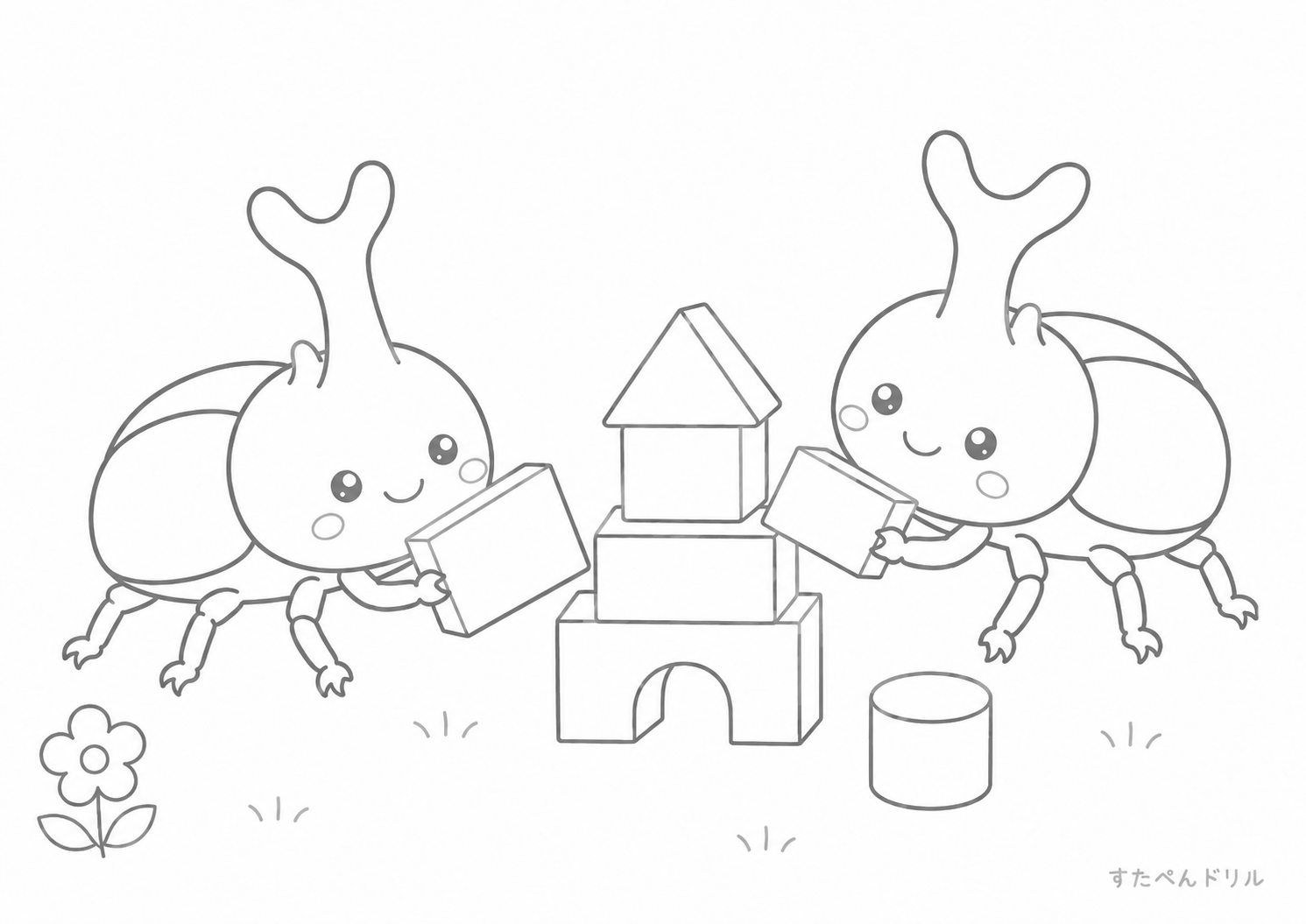 つみきとカブトムシ カブトムシのぬりえプリント PDF無料ダウンロード