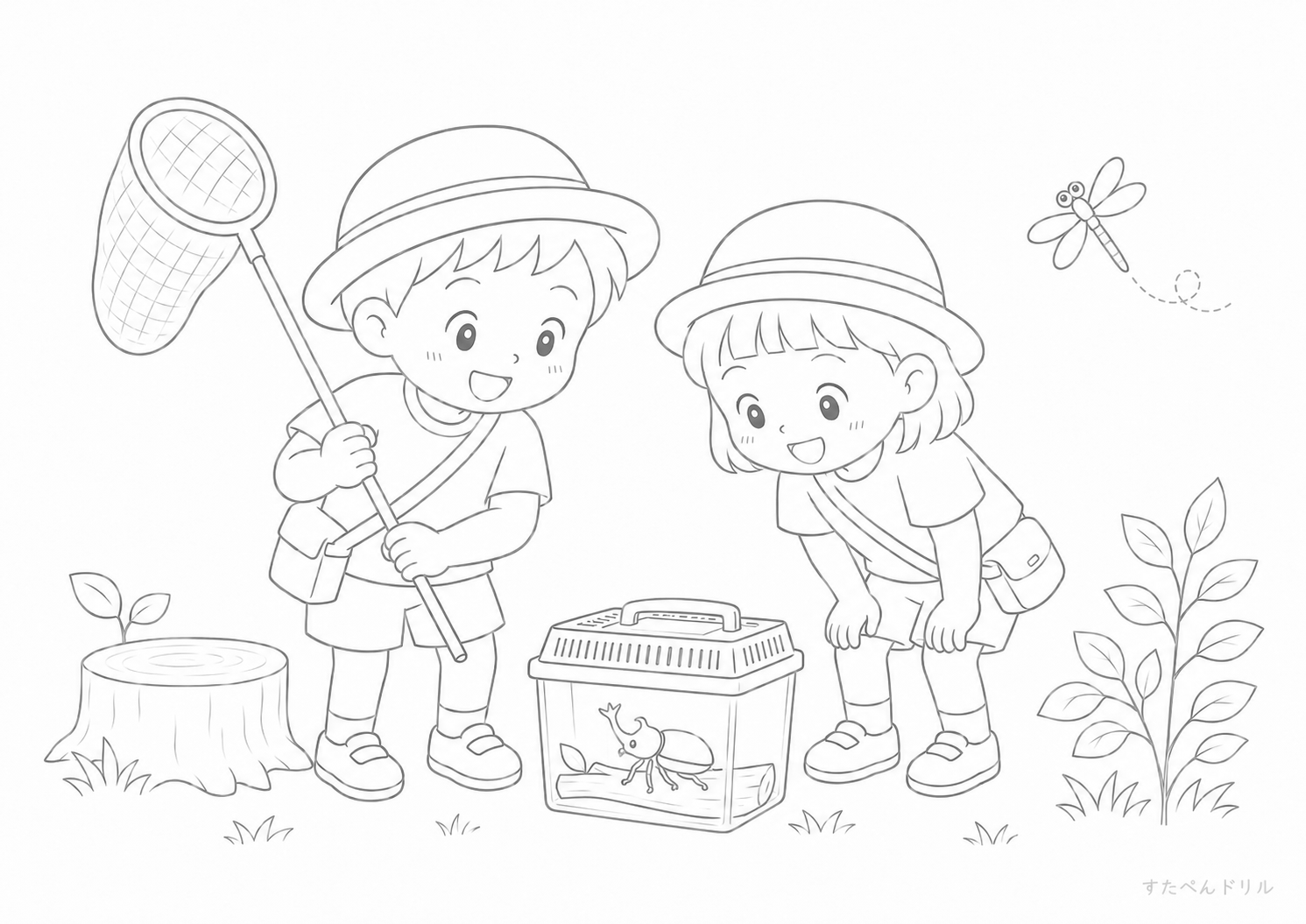 夏の虫探し 7月ぬりえ無料プリント