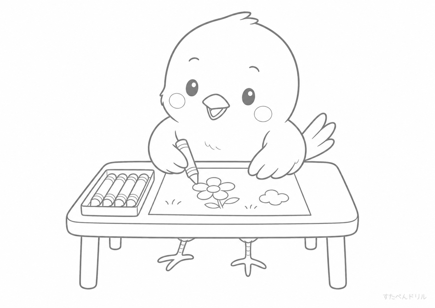 とりのぬりえ おえかきする鳥 A4 無料PDFダウンロード印刷