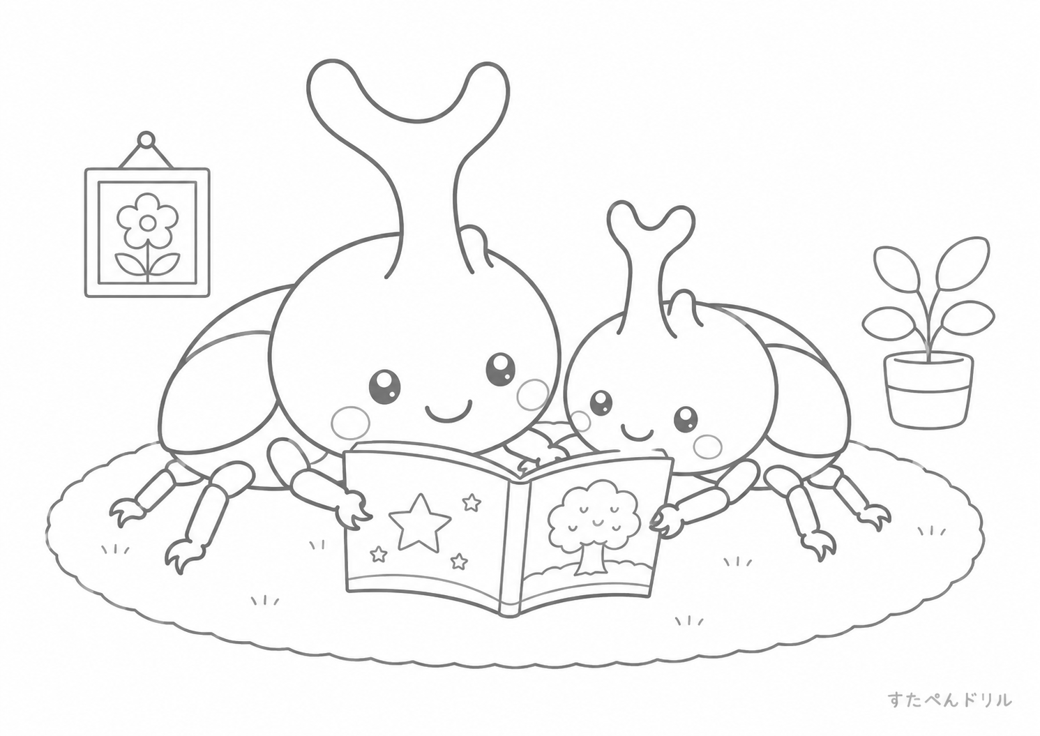 カブトムシのおはなし会 カブトムシのぬりえプリント PDF無料ダウンロード