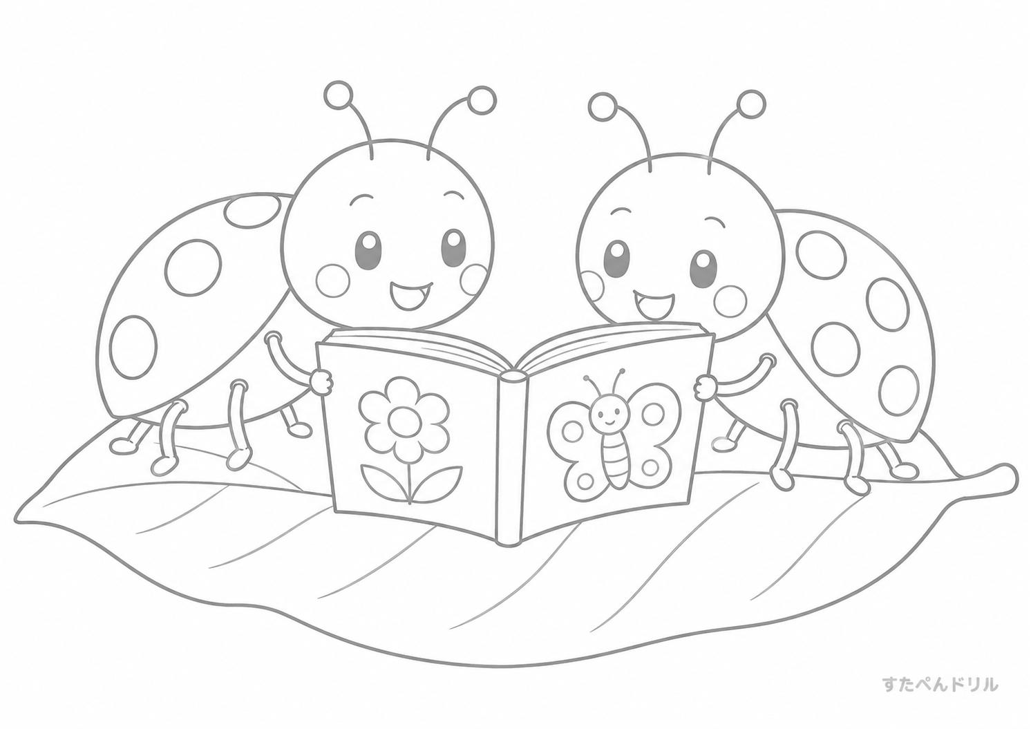 本を読むてんとう虫 てんとう虫のぬりえ無料プリント