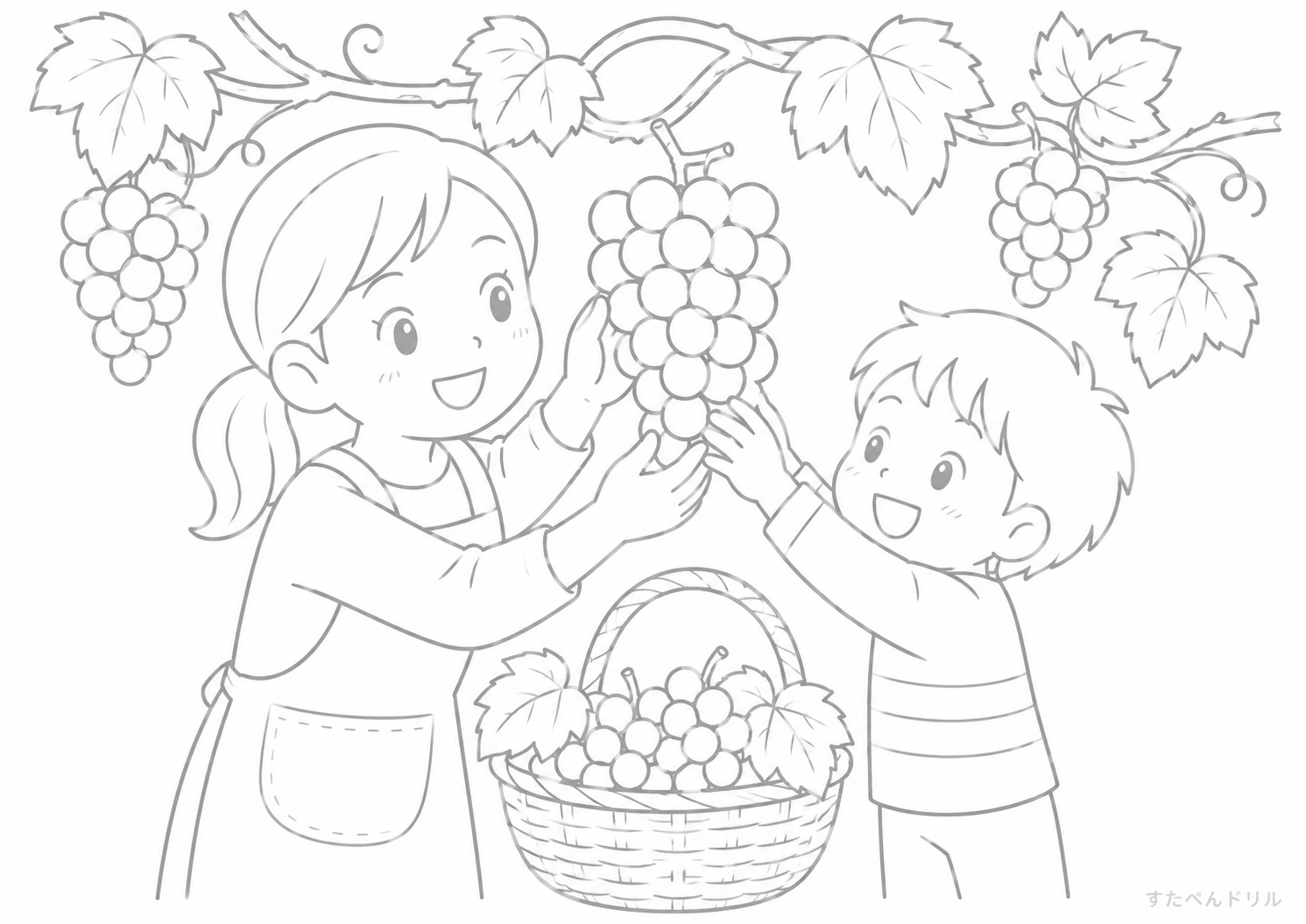 親子のぶどう狩り9月ぬりえPDF