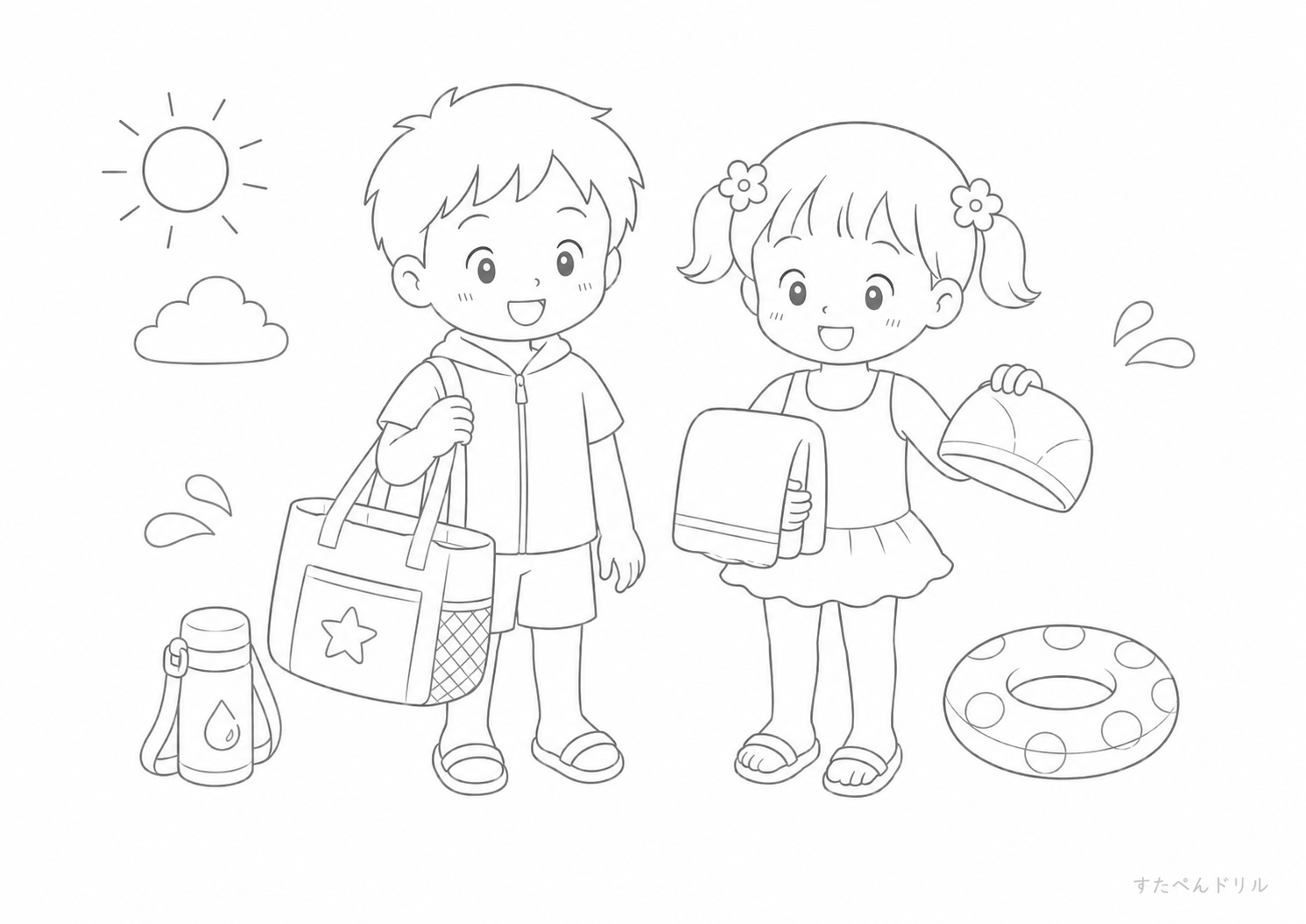 プールの日 7月の塗り絵無料PDF