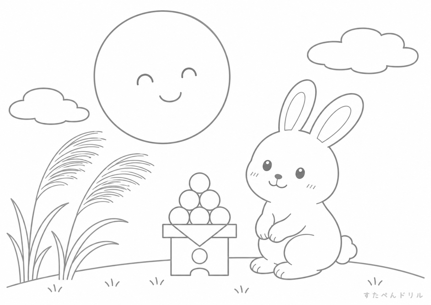 動物たちのお月見9月塗り絵PDF