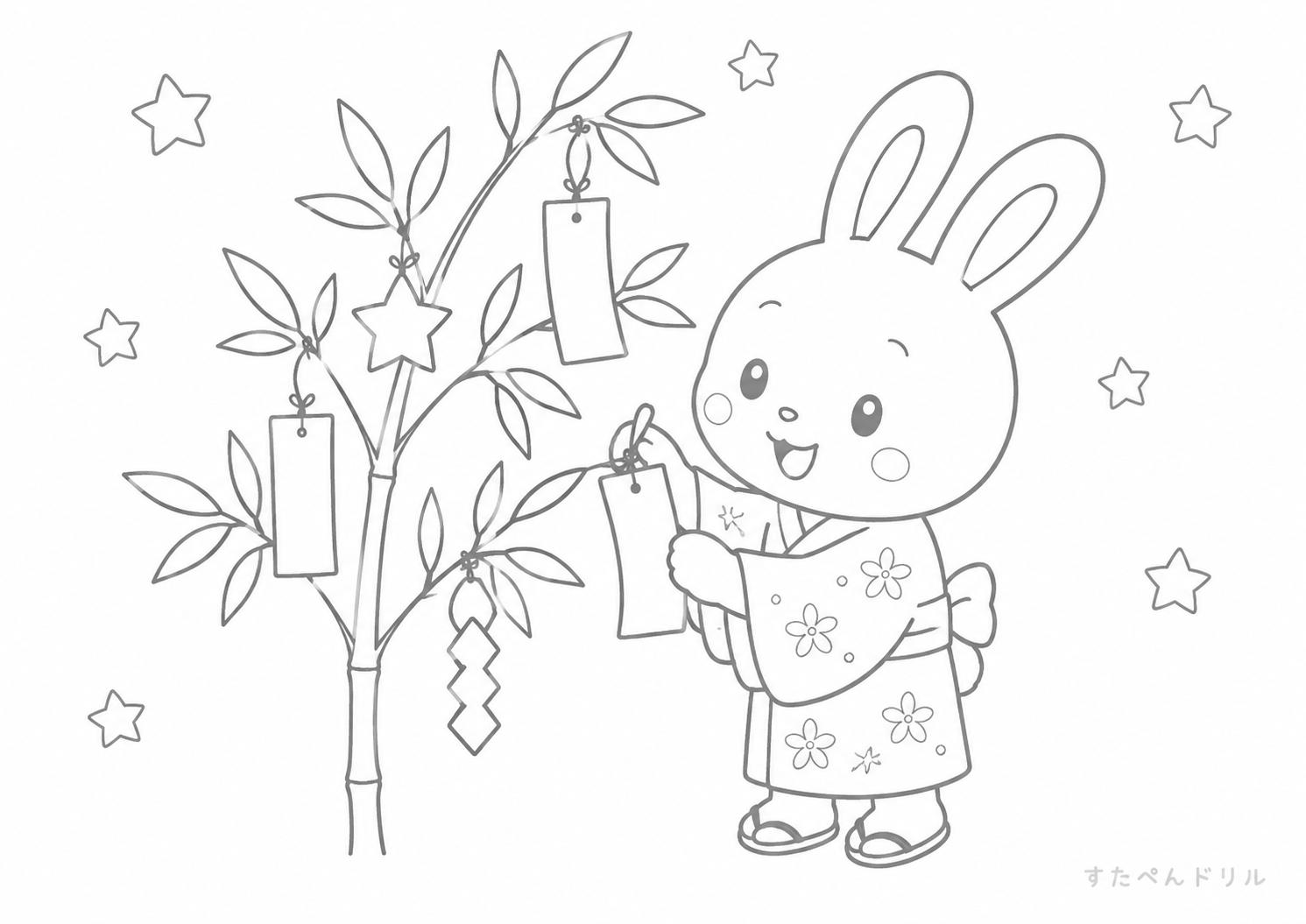 七夕とうさぎ 7月のぬりえPDF
