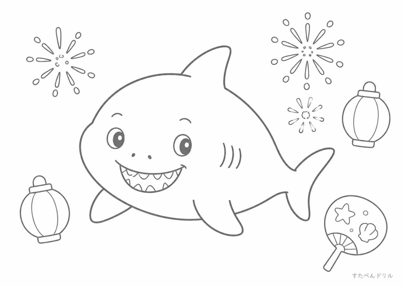 夏祭りサメぬりえ サメ ぬりえ 無料プリント A4 PDF