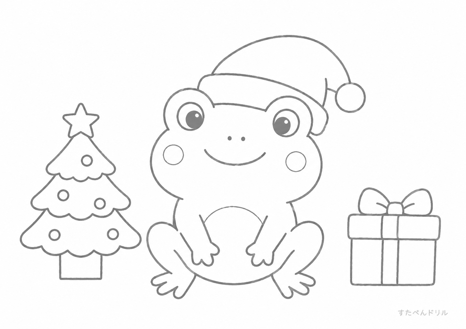 クリスマスのかえる かえる ぬりえ 無料プリント PDFダウンロード