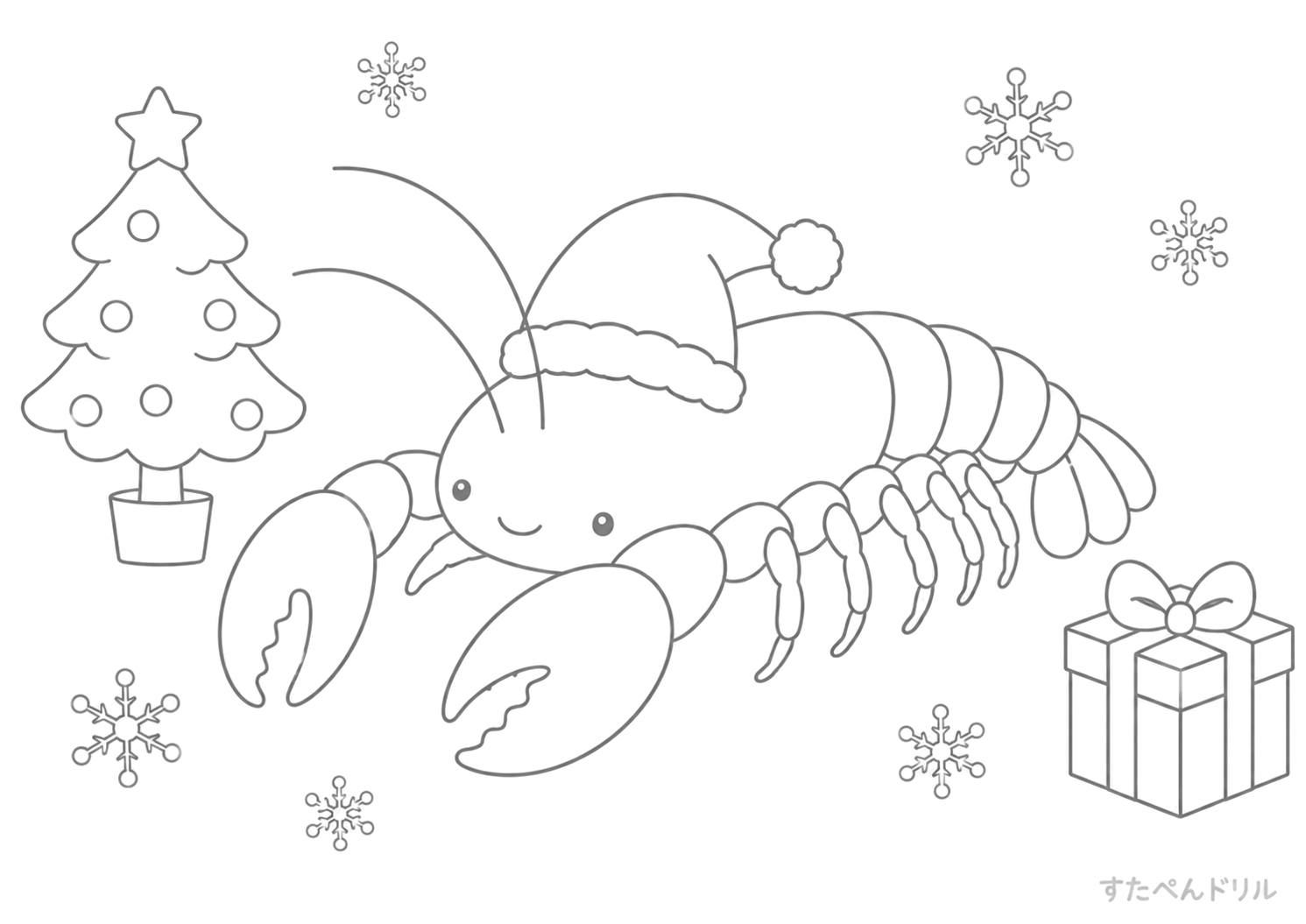 クリスマスのザリガニぬりえ 無料プリント A4 PDF