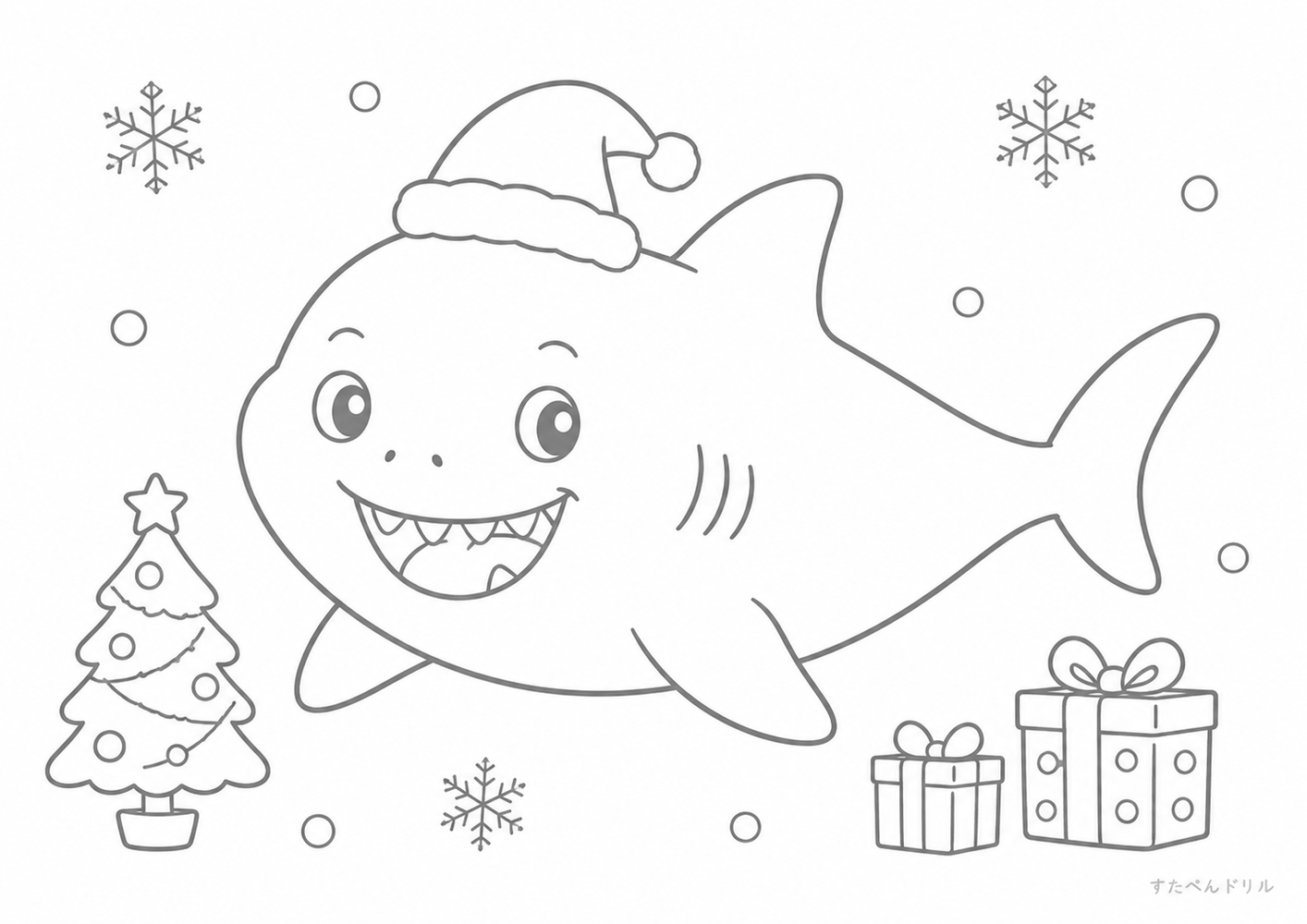 クリスマスのサメぬりえ サメ ぬりえ 無料プリント A4 PDF