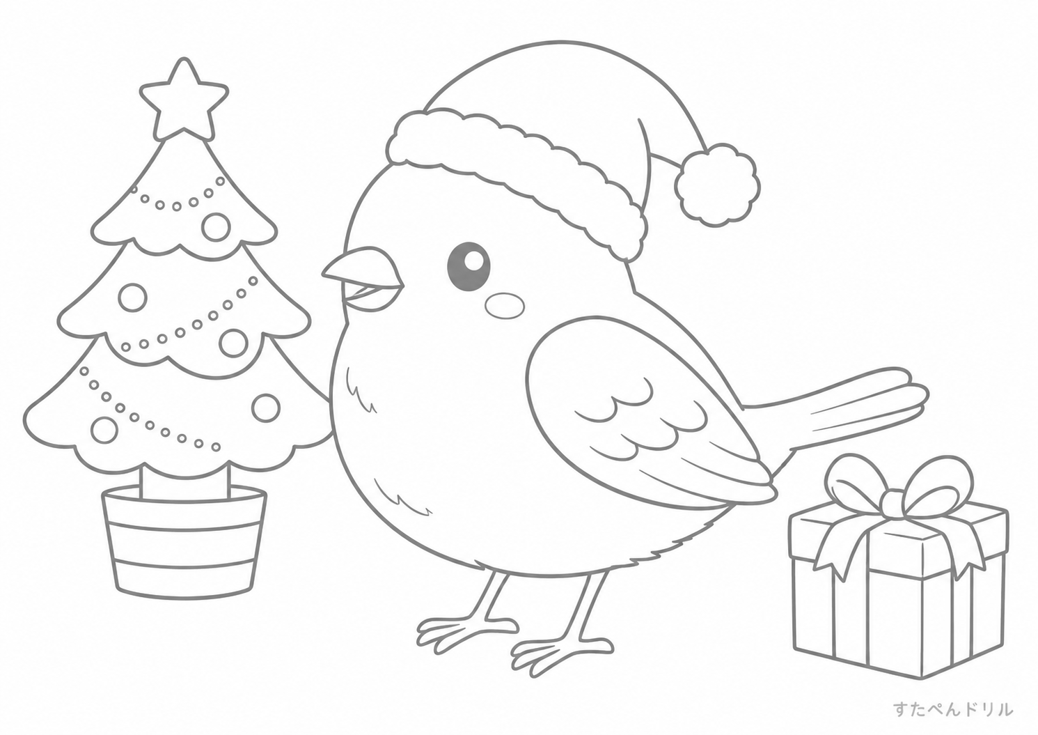 とりのぬりえ クリスマスの鳥 A4 無料PDFダウンロード印刷