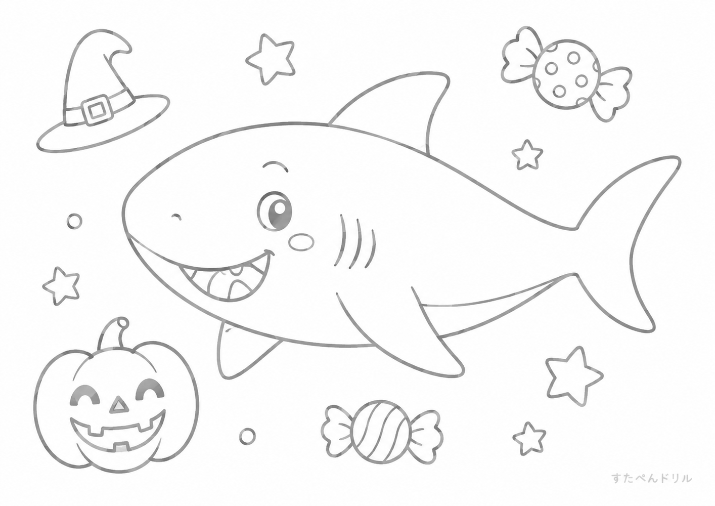 ハロウィンのサメぬりえ サメ ぬりえ 無料プリント A4 PDF