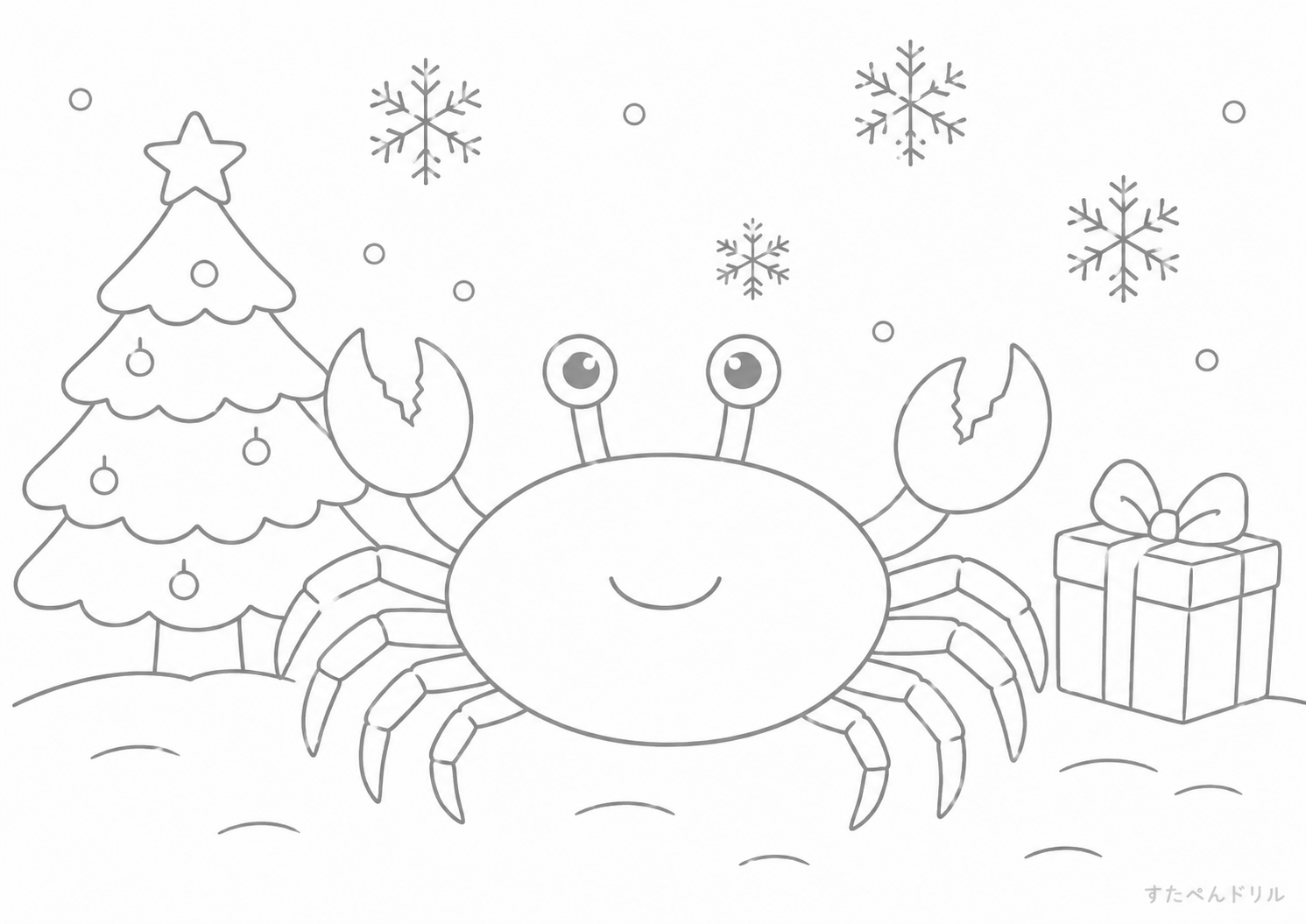 クリスマスのカニぬりえ 無料プリント A4 PDF