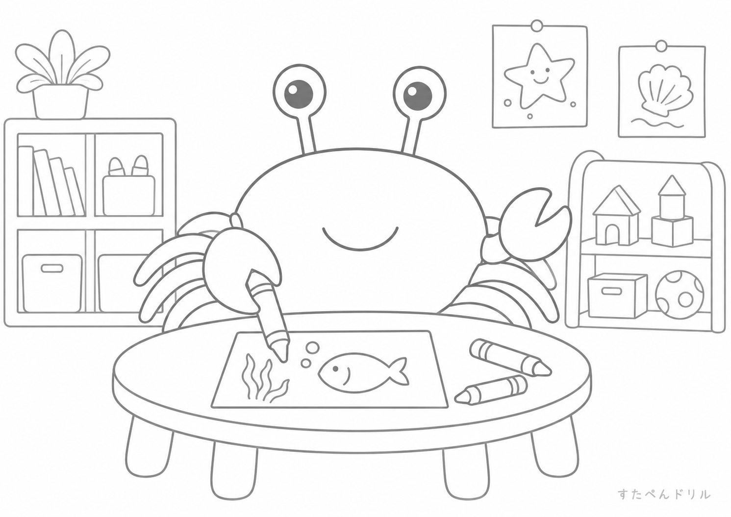 お絵かきするカニのぬりえ 無料プリント A4 PDF