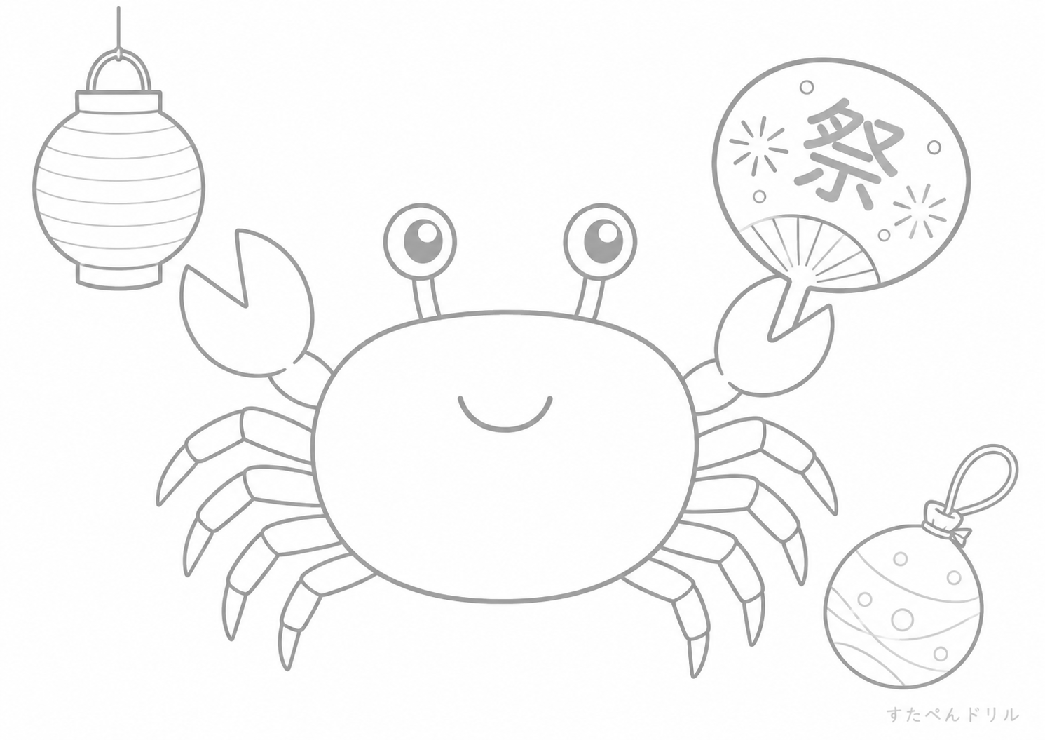夏祭りのカニぬりえ 無料プリント A4 PDF